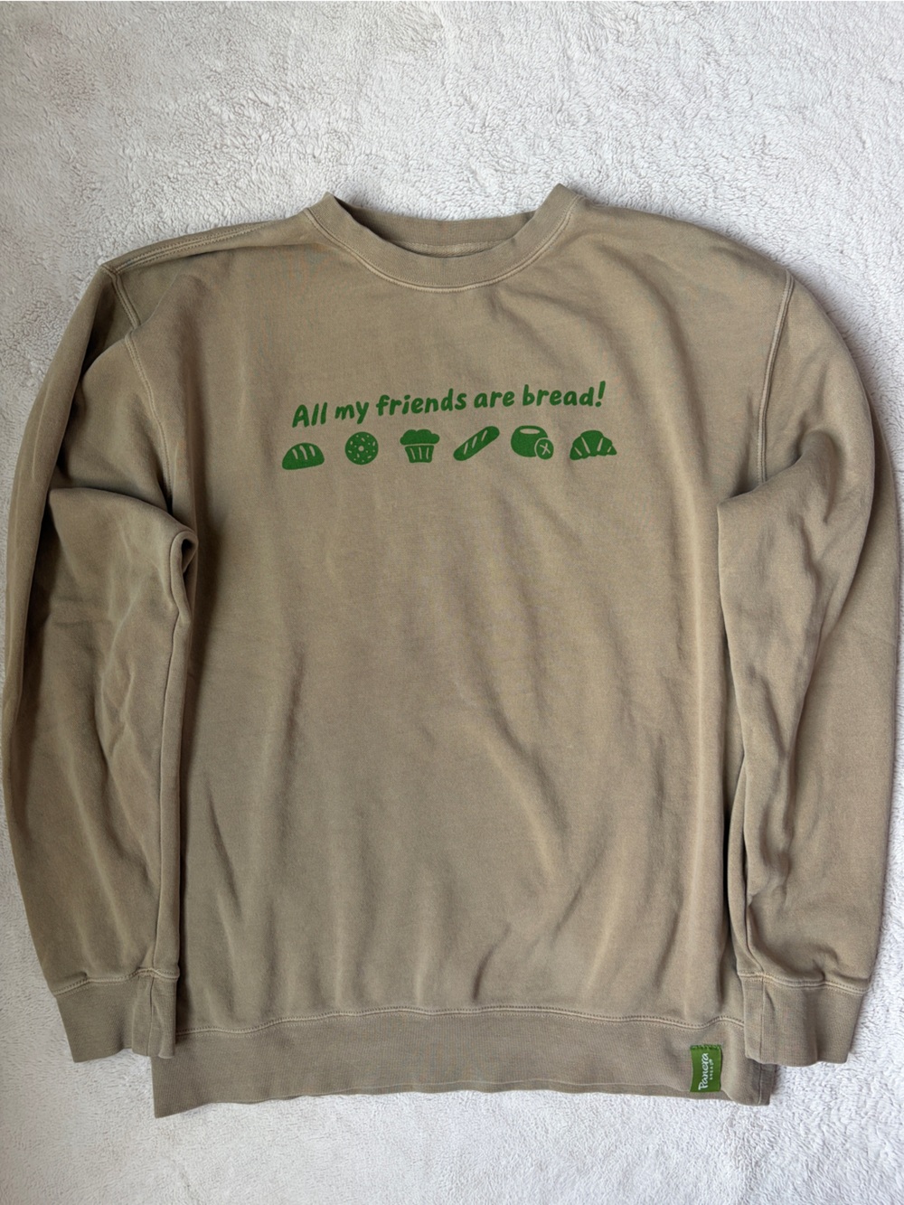 Panera Bread Dark Beige 'All My Friends Are Bread' Crewneck Sweater Size Large